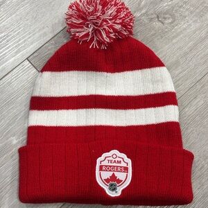 NHL Red and White Kids Pom-Pom Beanie